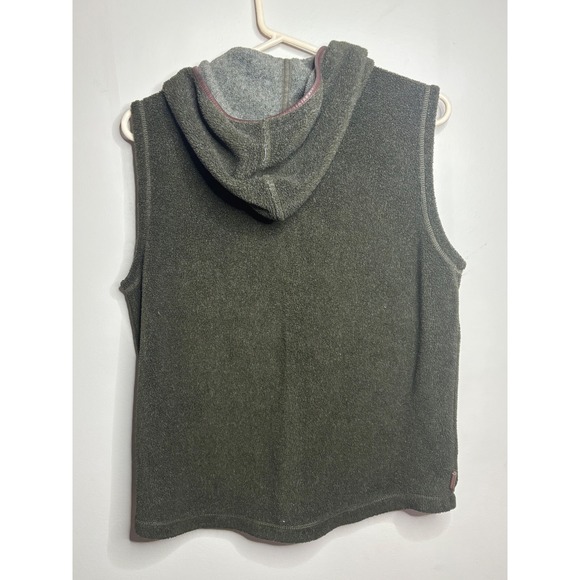 Lauren Ralph Lauren Fleece Hooded Vest Olive Green Full Zip Faux Leather Trim M - Picture 10 of 10